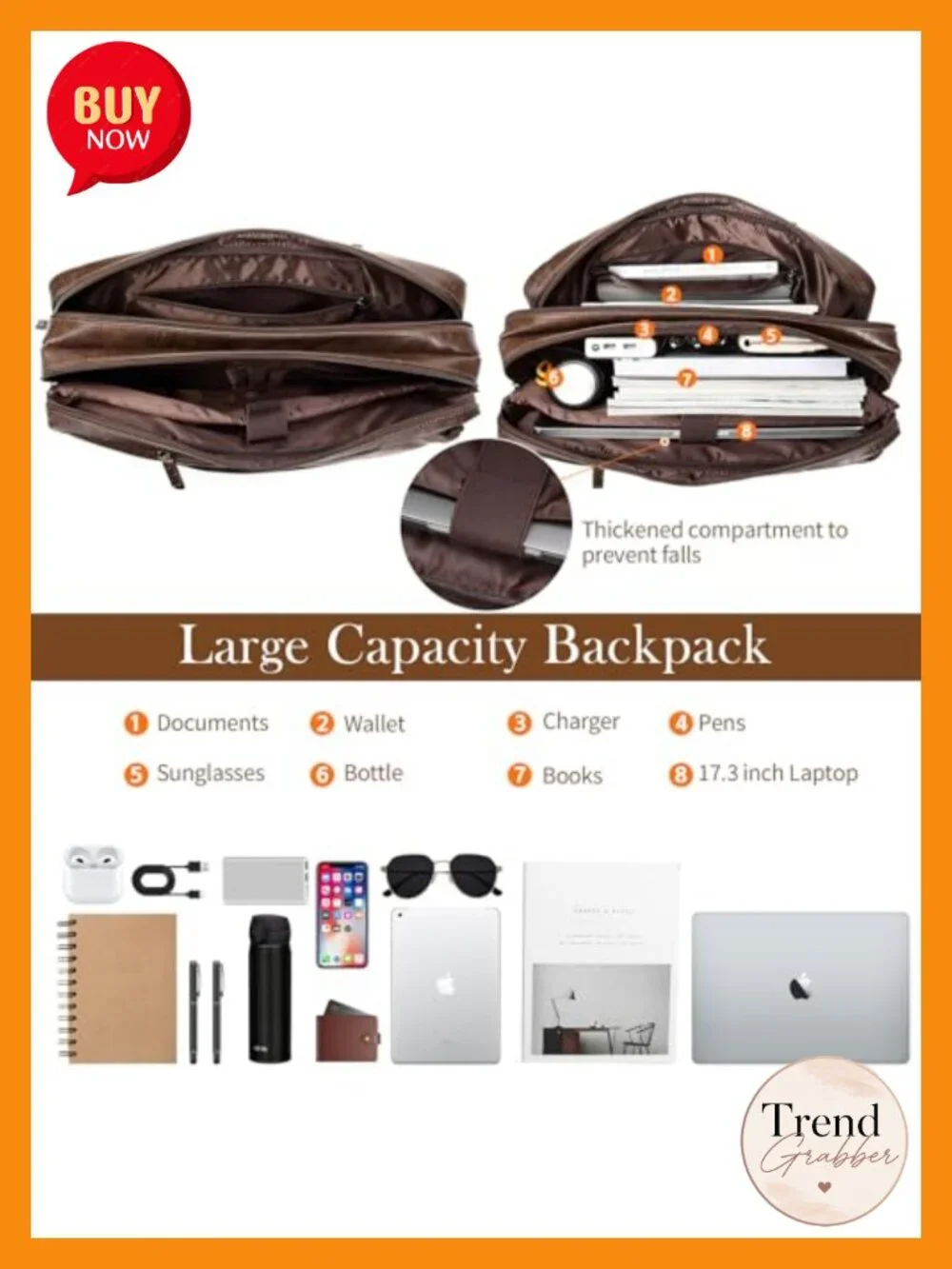Faux Leather Convertible Laptop Messenger Bag 3-in-1 Backpack Briefcase Work